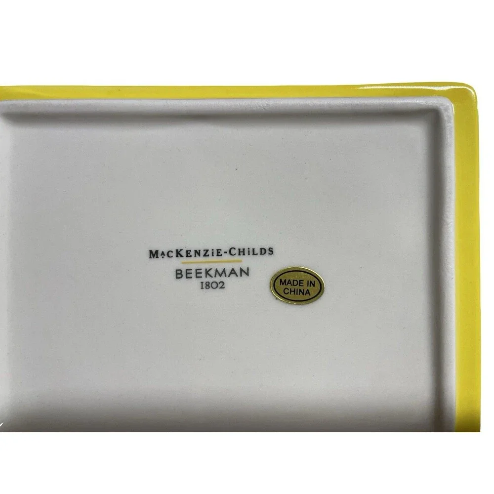 MacKenzie Childs Beekman 1802 Sterling Check & Yellow Soap Dish / Trinket Dish